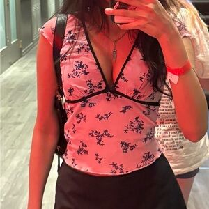 Floral Pink V-Neck Women's Top